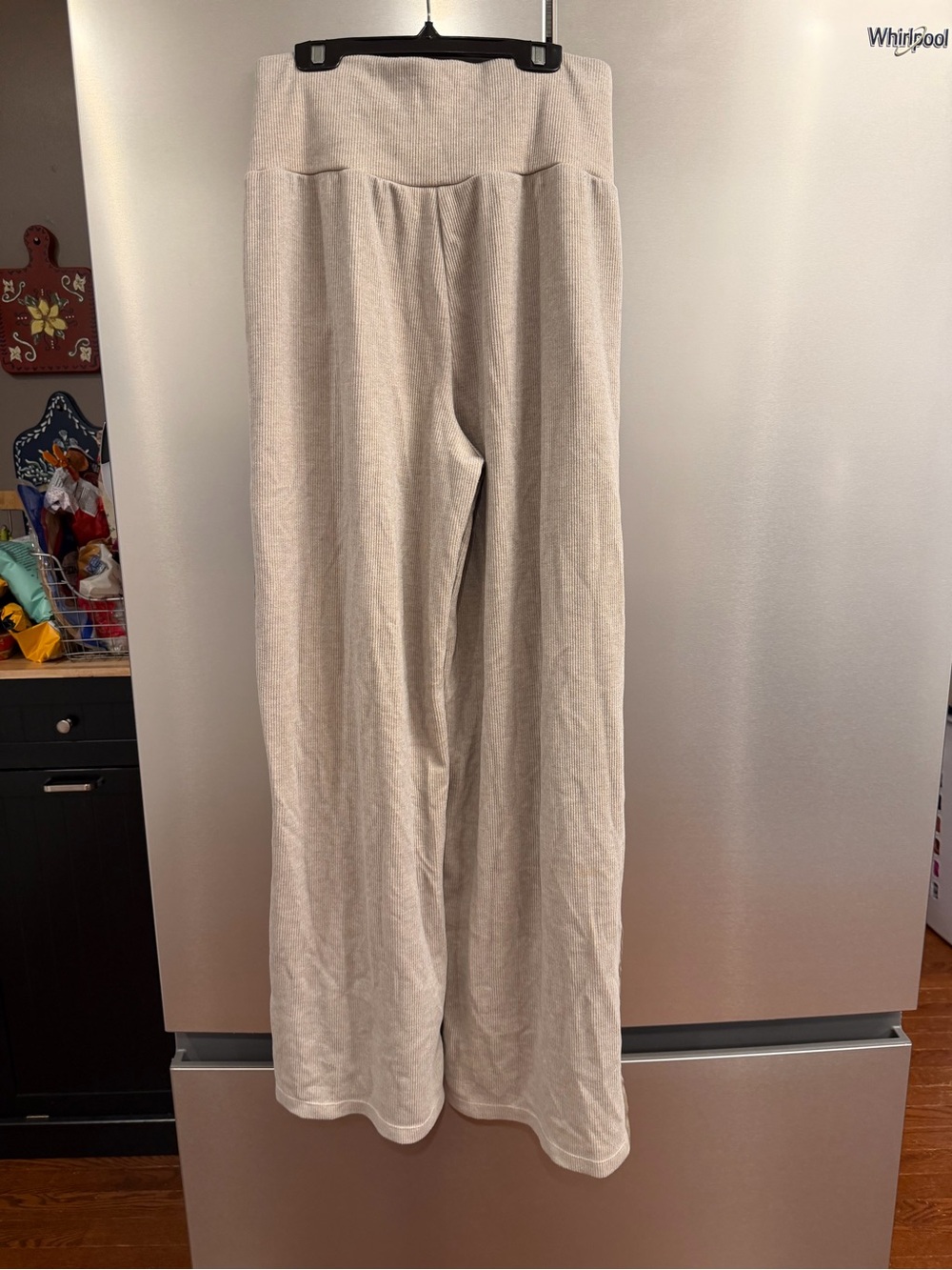 Halara Ribbed High Waisted Tummy Control Drawstring Wide Leg Color Block - Picture 3 of 4